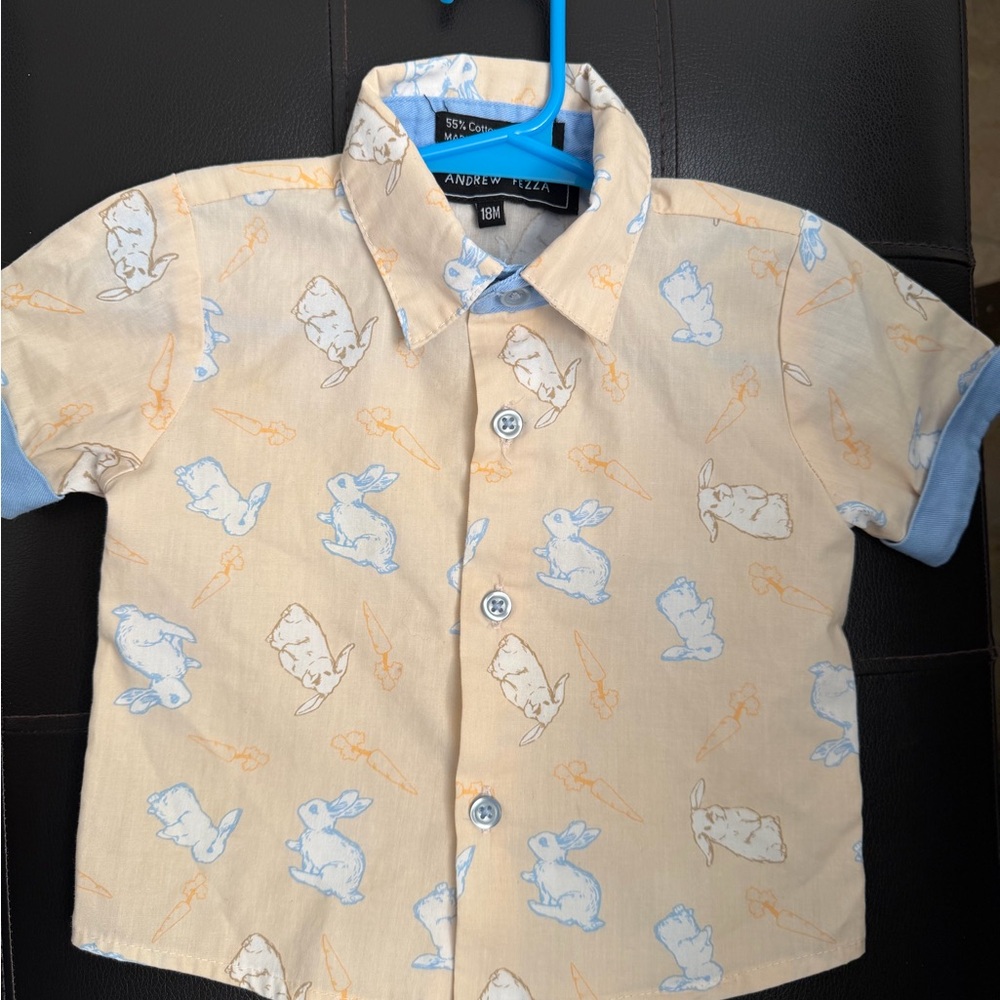 Andrew Fezza Kids Tan and Blue Bunny Print Shirt